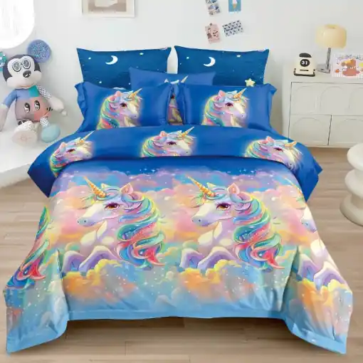 Lenjerie 1 Persoana Copii, Finet, 4 Piese - Celestial Unicorn Premium