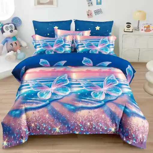 Lenjerie 1 Persoana Copii, Finet, 4 Piese - Cosmic Butterflies Cumpără online