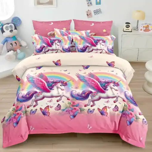 Preț promoțional Lenjerie 1 Persoana Copii, Finet, 4 Piese - Winged Unicorn