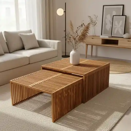 Reducere extra Set de 2 măsuțe laterale Tinnie I, natural, 86x80x46 cm
