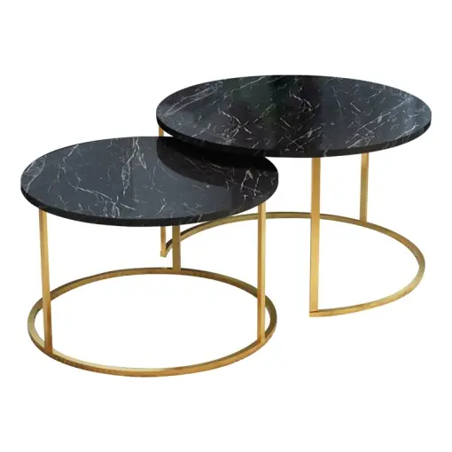 Set de 2 măsuțe de cafea Solme, negru marmorat/auriu, 75x75x45 cm Reducere