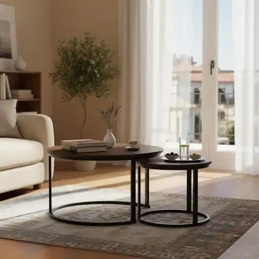 Set de 2 măsuțe de cafea Solme I, nuc/negru, 80x80x45 cm Livrare expres