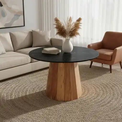 Masă Ezerdian, natural/negru, 120x120x76 cm Nu rata