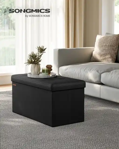 Bancuta Hol cu Spatiu de Depozitare, Ottoman, Negru, 38 x 76 x 38 cm Livrare rapidă