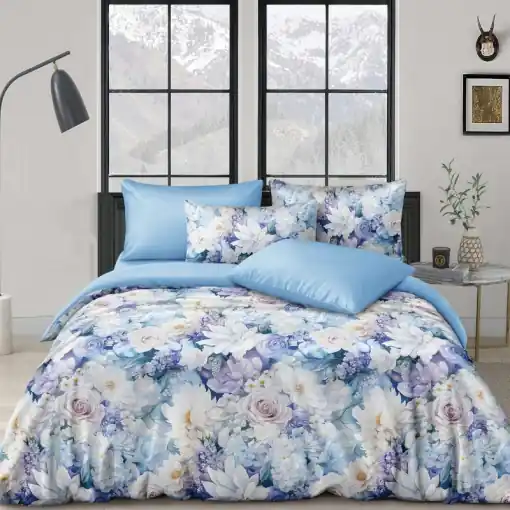 Lenjerie de pat Finet Superfin cu elastic – 4 piese, Bloom - Blue Serenity Plată securizată