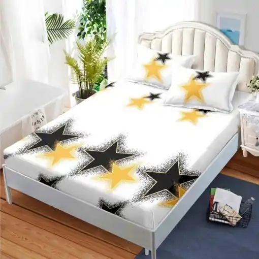 Livrare expres Cearsaf cu elastic si 2 Fete de Perna, Stars 160x200 cm (Finet)