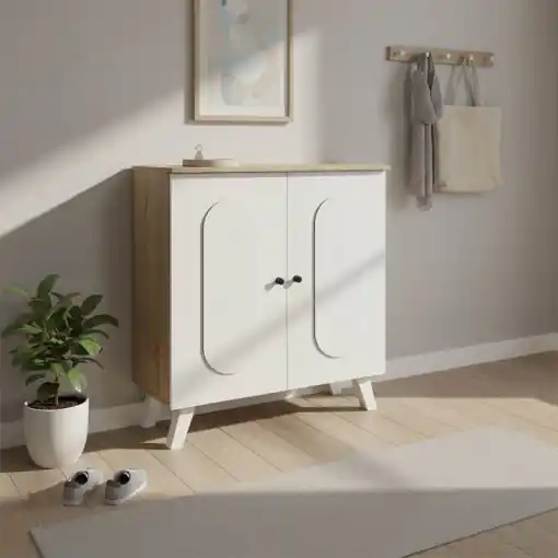 Dulap de pantofi Cathi, alb/sonoma, 80x34x95 cm Reducere extra
