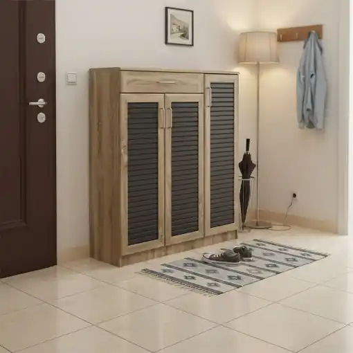Dulap de pantofi Sante, stejar deschis/gri închis, 120x37x123 cm Discount