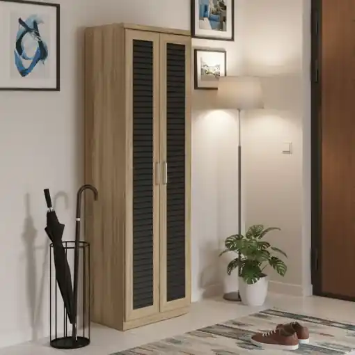 Dulap de pantofi Sante, sonoma/gri închis, 60x37x183 cm Preț promoțional