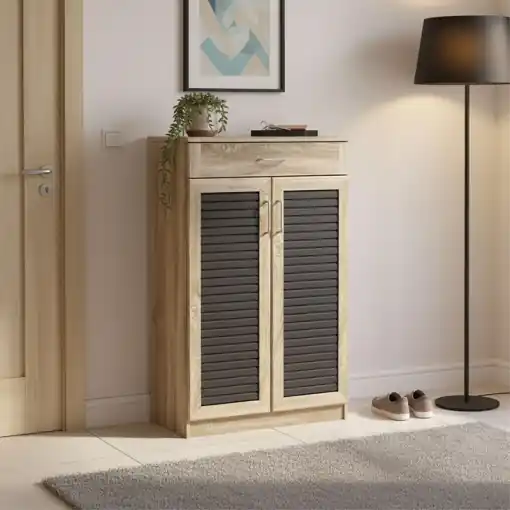 Discount Dulap de pantofi Sante, sonoma/gri închis, 80x37x123 cm